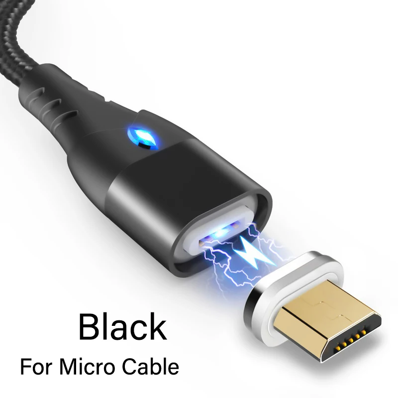Магнитный кабель Micro usb type C для iPhone Lighting Cable 1 M 3A провод для быстрого заряда type-C Usb магнитное зарядное устройство кабели для мобильных телефонов - Цвет: Black For Micro USB