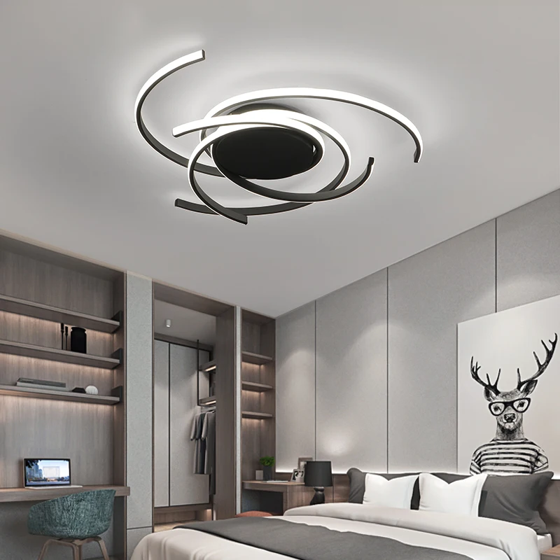 Креативные современные светодиодные потолочные лампы для гостиной, спальни, кабинета, балкона, внутреннее освещение, черный, белый, алюминиевый потолочный светильник