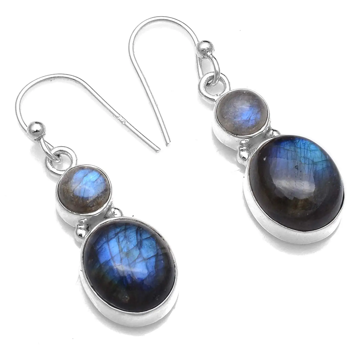 

Genuine Labradorite 925 Sterling Silver Earrings, 35.5 mm, AE2556