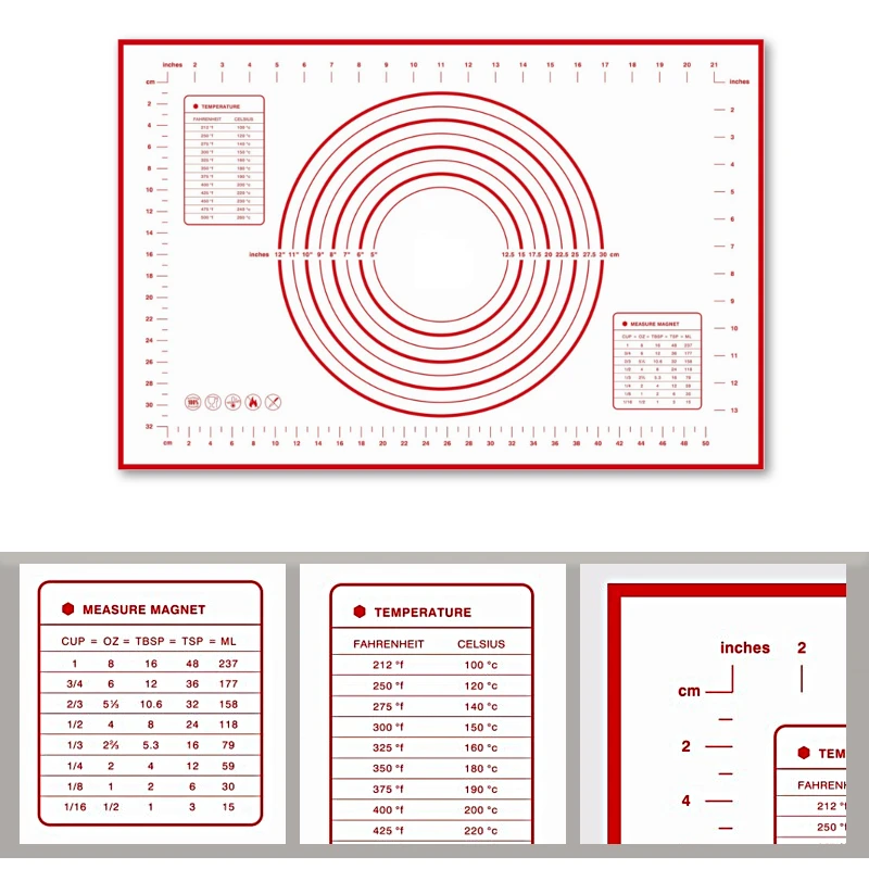 Силиконовый кондитерский коврик с измерениями Non-Slip неприлипающие Скалки для раскатки противень для печи для приготовление помадки инструменты