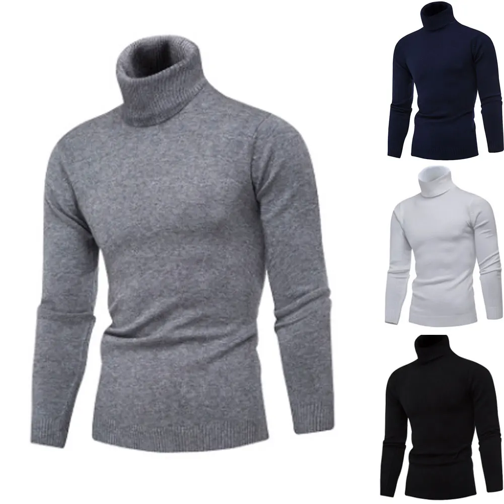 Mens Roll черепаха Funnel Neck вязаный джемпер зима Топ-свитер