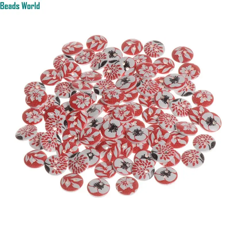 Top Quality Red Flower Buttons 100 Pcs Sewing Wood Scrapbooking Decorative Card Making DIY Fabric Covered Home Decor Tools 15mm | Дом и сад