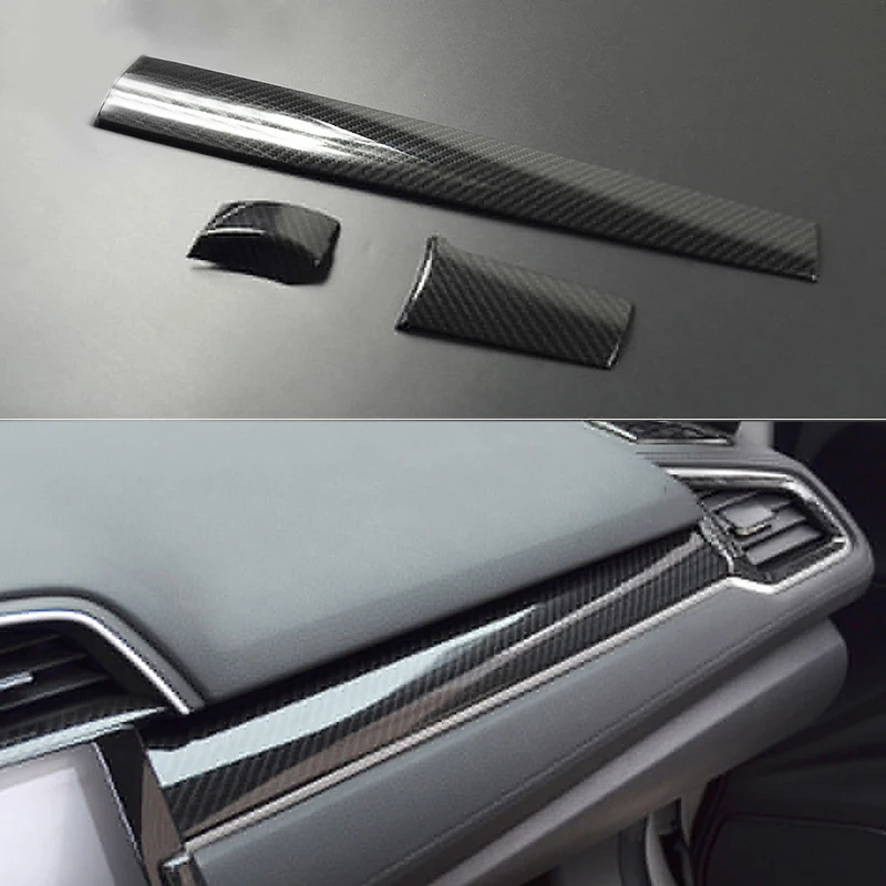 

3 Pcs Set Carbon Fiber Style Center Dashboard Cover Sticker Trim ABS Plastic For Honda Civic 2016 2017