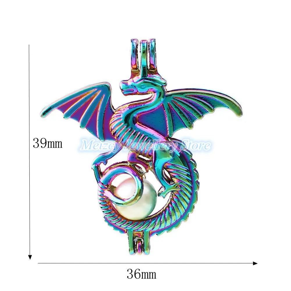 1 шт. Радужный цвет Дракон лента лапа Единорог карета оболочки жемчужная клетка кулон эфирное масло диффузор медальон для устриц жемчуг - Окраска металла: Dragon-2