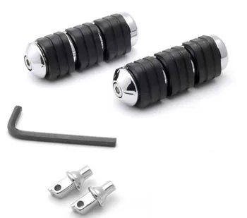 

Pair Chrome Black Rubber Front Foot Pegs for 1999-2006 Yamaha Road Star Warrior