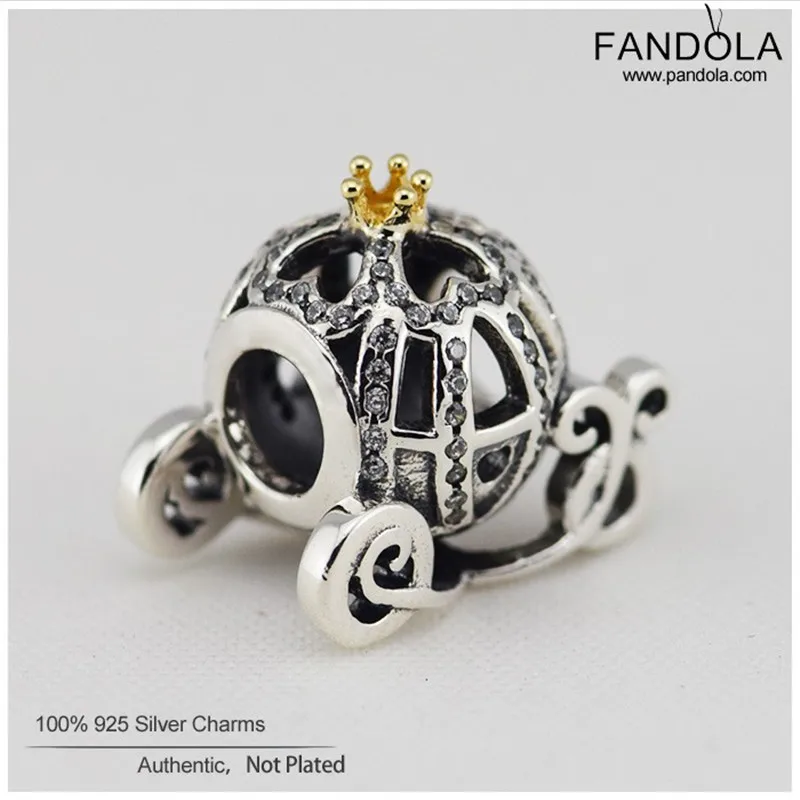 

100% 925 Sterling Silver Crown Cinderella Pumpkin Car Charm Beads for Jewelry Making Fits Original Charms Bracelet Berloque