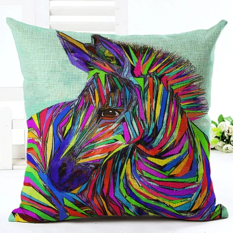 Разноцветная мультяшная подушка с лошадью, чехол из хлопка и льна, наволочка для подушки, чехол для дивана, спальни, декоративные подушки