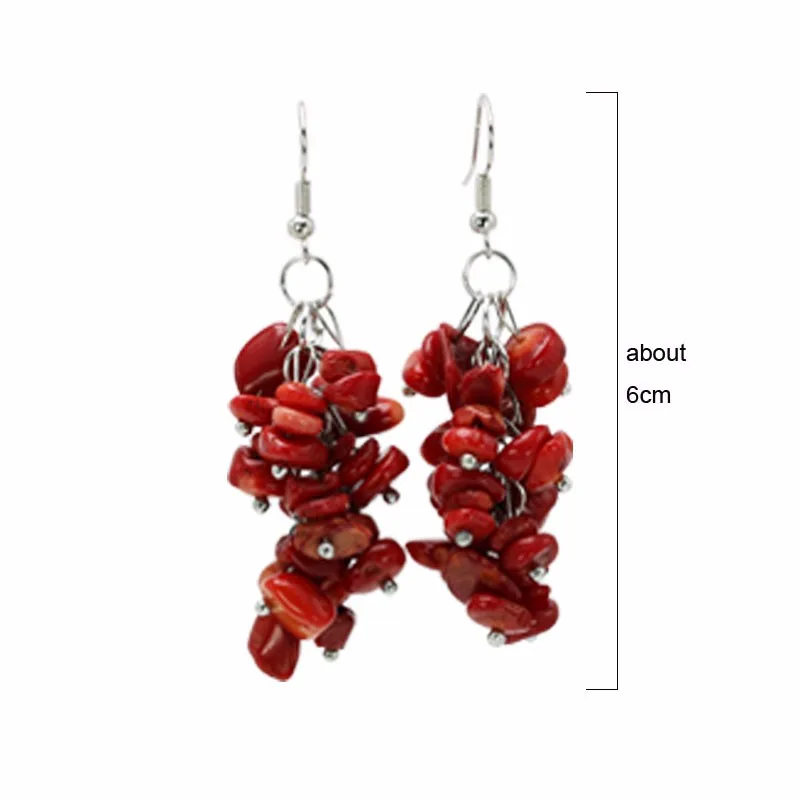 1pair fashion ethnic women's dangle earrings red coral 6cm handmade jewelry pendientes brincos for girls free shipping new2