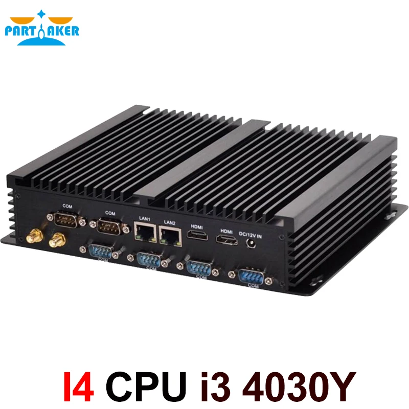 Partaker I4 Industrial Mini PC with 6*COM 2*HDMI 2*Lan Black Color Intel i3 4005u 4010u Processor