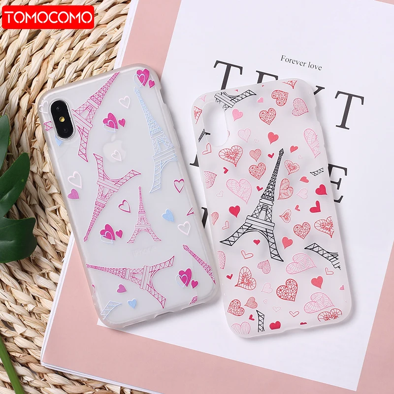 

Love Paris Eiffel Tower Phone Cases for Iphone 8 7Plus Soft Matte Silicon Case For iphone 11 Pro X 6 6s 6Plus Back Cover XS Max