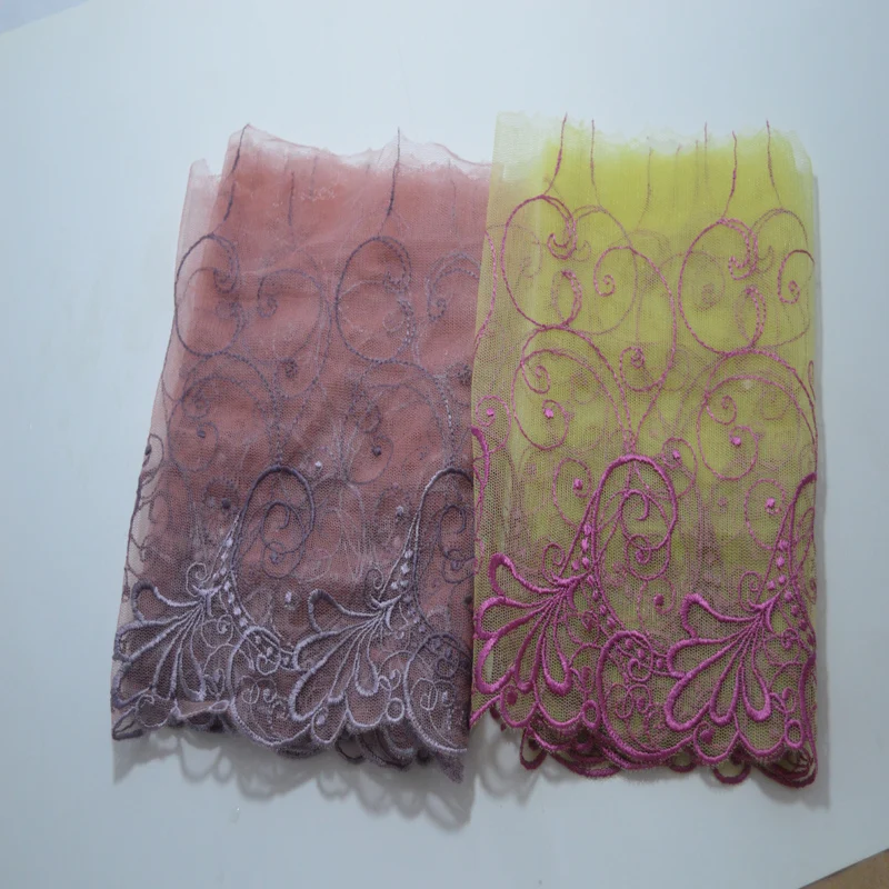 

somelace 18cm(2yds/lot)yellow~pink soft gauze gray~brown pattern High quality embroidery fabrics embroidery lace trim18081113