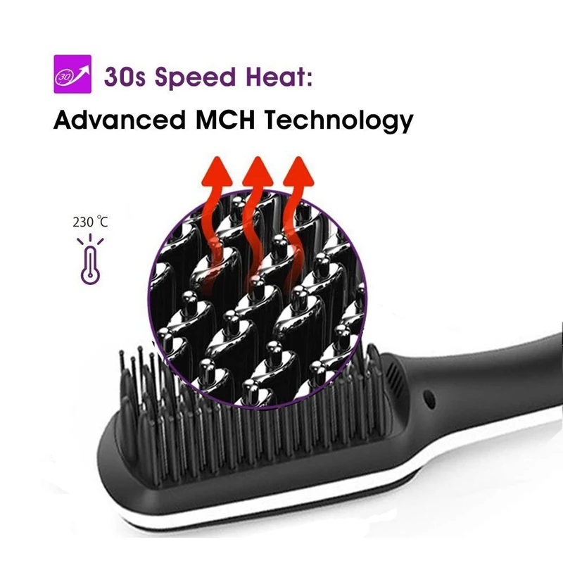 Ионный Выпрямитель для волос, щетка с регулируемой температурой, светодиодный дисплей, уход за волосами, шелковистая прямая греющаяся расческа, инструменты для укладки волос