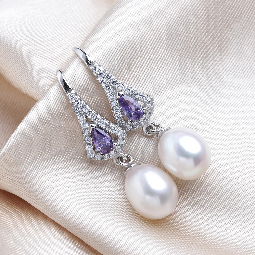 

2018 Fashion Purple Austrian Crystal Drop Earrings Hot Selling 925 sterling silver Jewelry with Natural freshwater pearl Lindo