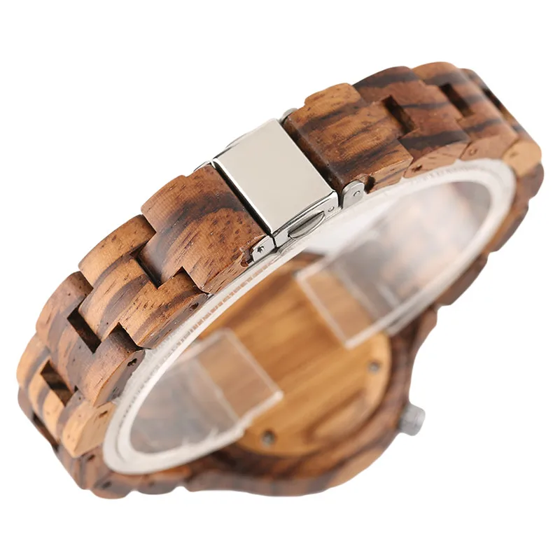 Casual Black Brown Zebra Stripes Sandalwood Natural Handmade Full Wooden Women Quartz Watches Sisters Sports Watch Gifts (25)