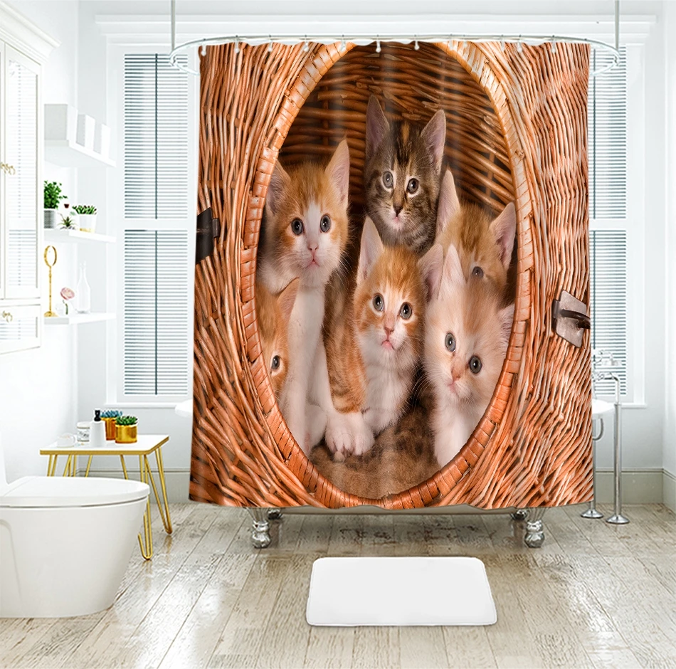 Kittens in the Bamboo Basket 3d Cat and Dog Shower Curtains Beauty