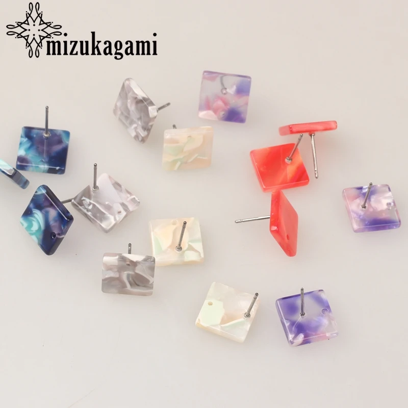 Acetic Acid Resin Colorful Square Base Earrings Connector 12mm 6pcs/lot For DIY Earrings Making Jewelry Accessories