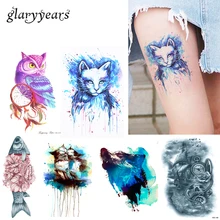 Glaryyears, 22 дизайна, 1 лист, водный цвет, рисунок, тату, милый, временная татуировка, наклейка, цветная, кошка, наклейка-сова, для руки, назад, сделай сам
