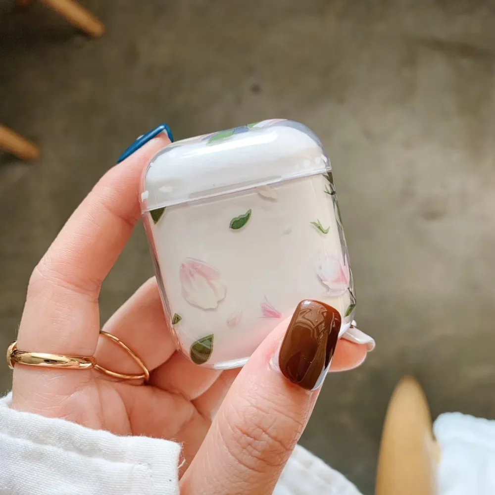 Цветы прозрачные наушники чехол для Apple AirPods зарядки ящики защитный чехол для пульта чехол для Airpods Сумка PC кожухи головных телефонов