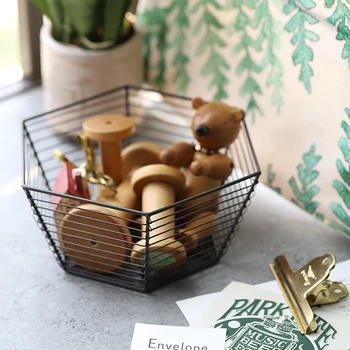 

Hexagon Metal Storage Basket Modern Nordic Minimalist Scandinavian Hollow Rose Gold Desk Storage Basket Organizer Decor