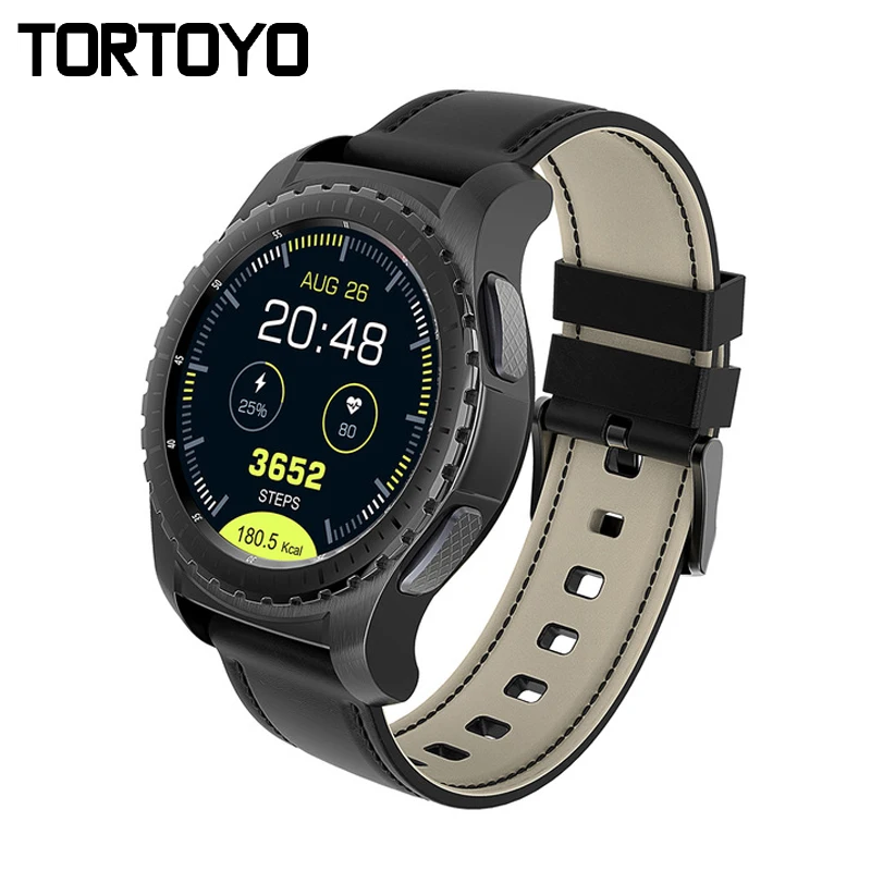 

TORTOYO KW28 Smart Watch Smartwatch Bluetooth SIM Card MP3 Round Screen Heart Rate Monitor Sports Leather Clock for Android/IOS
