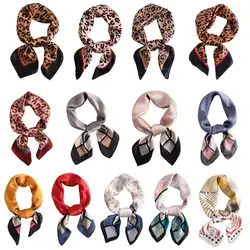 70x70 см, винтажный женский квадратный шейный шарф из искусственного шелка, контрастный цветной клетчатый Леопардовый принт, бандана