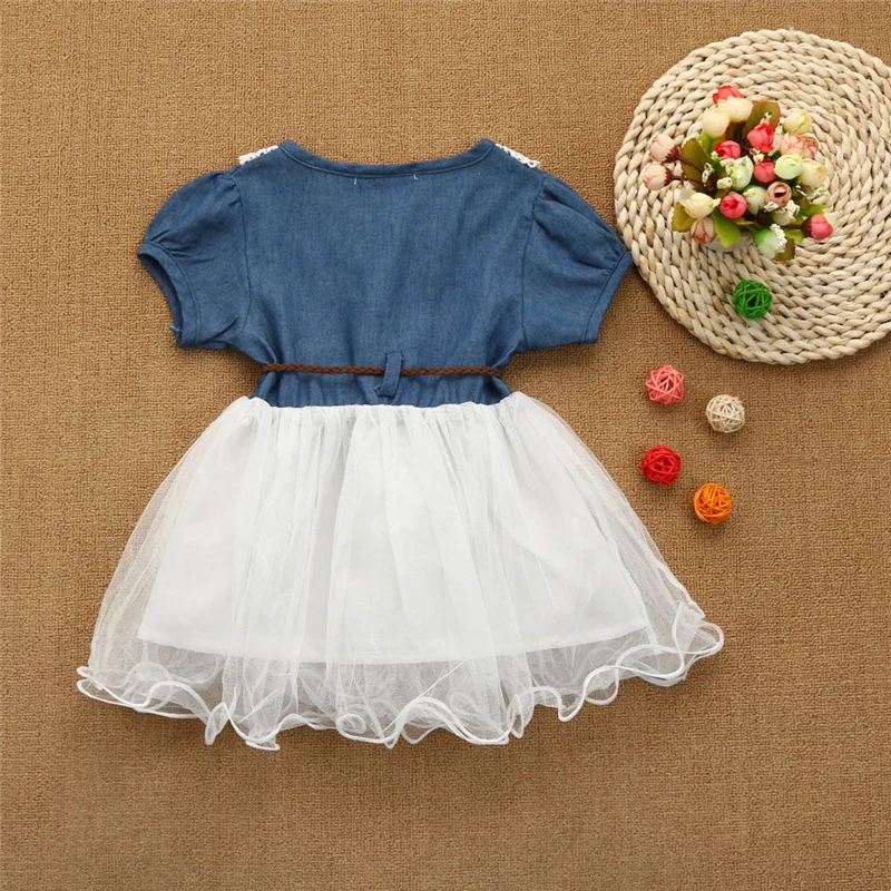  Baby Girls Summer Dress 2019 Toddler Baby Girls Denim Dress Lace Princess Tutu Dress Tuller Clothes Newborn Baby Clothe V8@ (3)