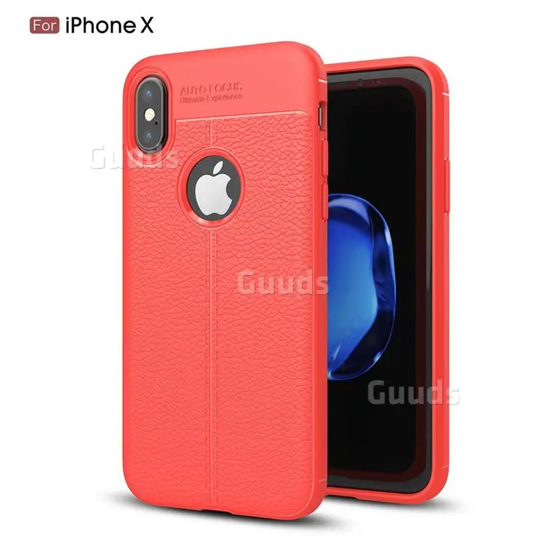 Luxury Auto Focus Litchi Texture Silicone TPU Back Cover for iPhone X(5.8 inch) - Red