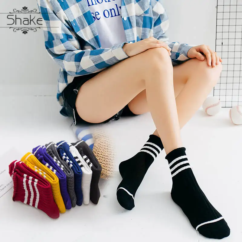 

Shake new ankle socks women fashion cute Japanese High School Girls Cotton Loose Striped Elegant Calcetines harajuku Crew Socks