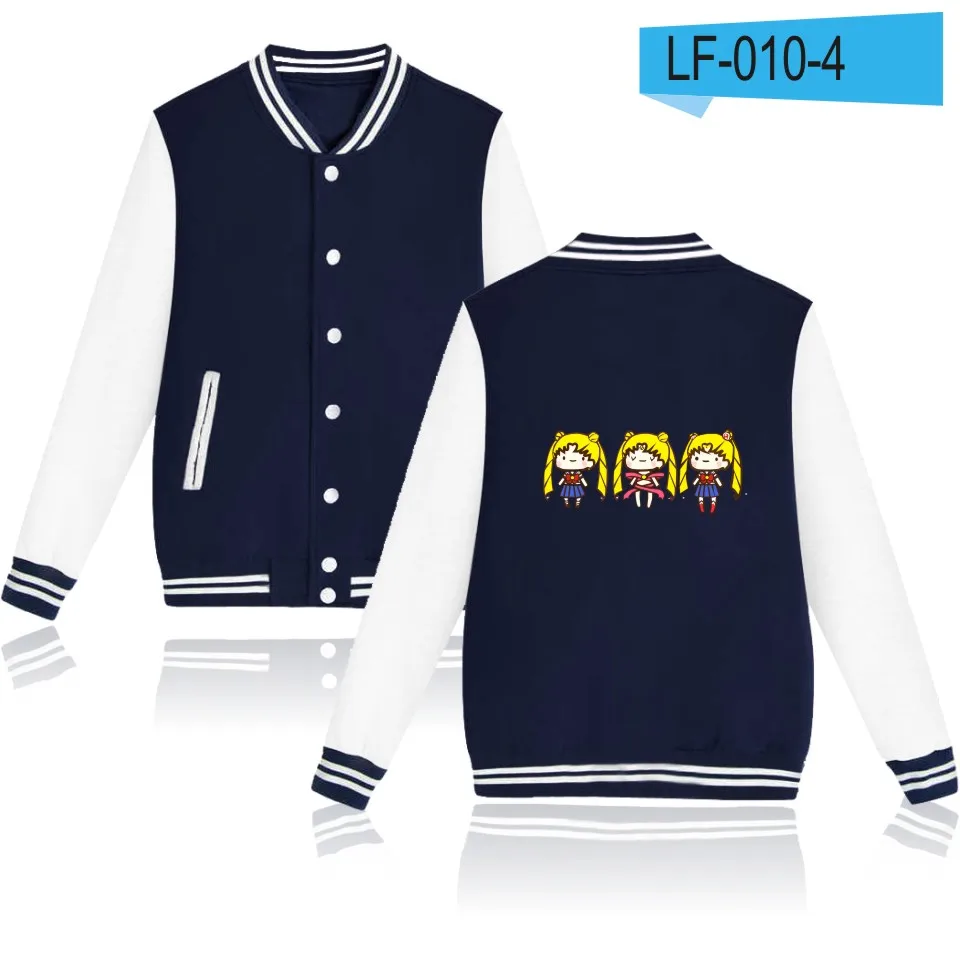navy blue and white Сейлор Мун бейсбольная куртка пальто толстовки мужские хип хоп Stresswear Базовые Женские куртки женские толстовки с пуговицами 4xl - Цвет: navy blue and white