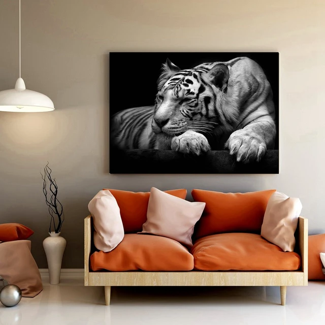 Black And White Tiger Poster Wildlife Wall Art Canvas Painting For Black And White Tiger Poster Wildlife Wall Art Canvas Painting For Living Room Decor Animal