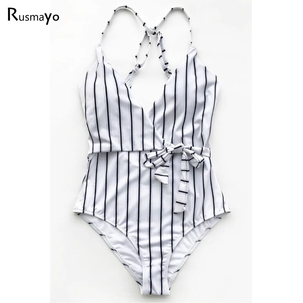 Женский купальный костюм в полоску монокини на шнуровке женский купальник