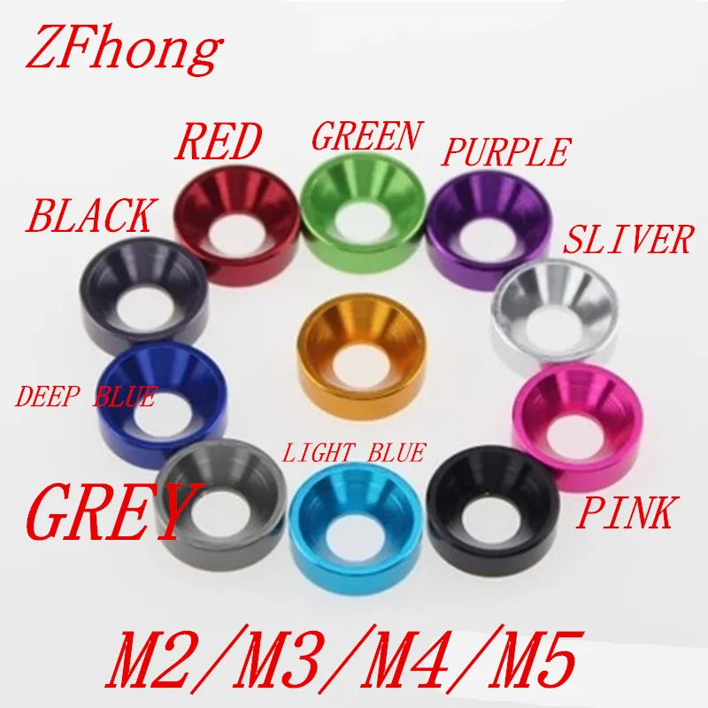 20 шт M2 M2.5 M3 M4 M5 M6 алюминиевая цветная анодированная потайная головка шайбы для болтов прокладка красный/серый/золотой/темно-синий/черный/розовый