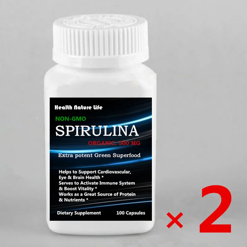 2 bottles Эко-чистая Спирулина 500 мг-органические вегетарианские и негмо-не облученные суперпищевые таблетки-100 шт - Цвет: 2 bottles