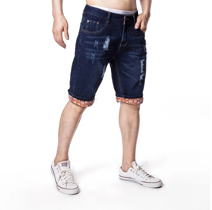 Лето 2019 г. Новый для мужчин стрейч короткие джинсы модные повседневное Slim Fit Высокое Качество отверстие джинсовые шорты мужской бренд сини