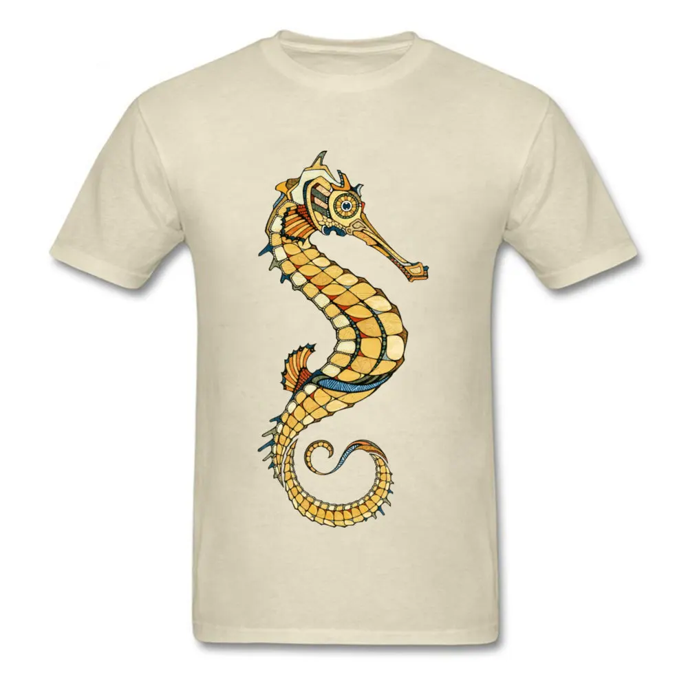 100% Cotton Men Short Sleeve Seahorse Tshirts Fitness Tight Tops T Shirt Rife Custom Crew Neck Sweatshirts Free Shipping Seahorse beige