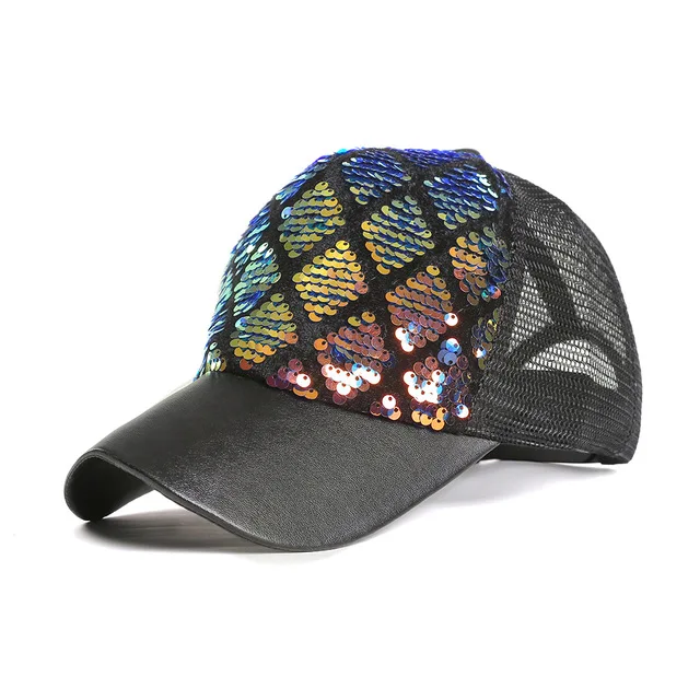 Европейская и американская летняя Взрывная шляпа мужская и женская двухцветная ромбовидная Русалка с блестками DIY бейсбольная шляпа сетка шапочка из пряжи - Цвет: Золотой