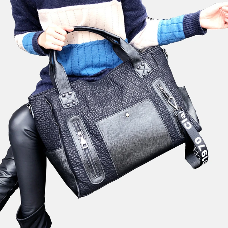 

Large Capacity 41cm Women Bag Sheepskin Genuine Leather Tote Black Shopping Crossbody Bag For Women Bolsa Feminina Messenger Bag