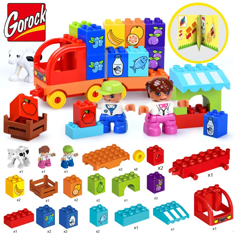 

GOROCK 37Pcs Large Particles Building Blocks Transport Truck Preschool Cognition Learning Figures Bricks Compatible With Duploe