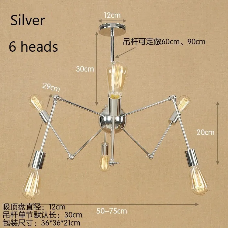 Винтажные золотые серебряные люстры-пауки 6-16 головы современный простой из кованого железа светодиодный подвесной светильник для ресторана кафе домашний декор - Цвет абажура: Silver 6 heads