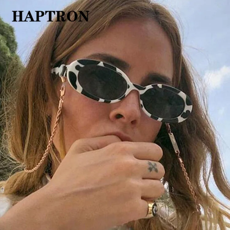 

HAPTRON New Retro oval Sunglasses Women Brand Vintage hip hop Small Frame Sun Glasses Transparent Black red UV400 oculos