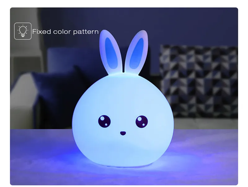 Милый кролик светодиодный ночной Светильник для детей Детские ночники многоцветный силиконовые Touch Сенсор нажмите Управление Ночной светильник подарок