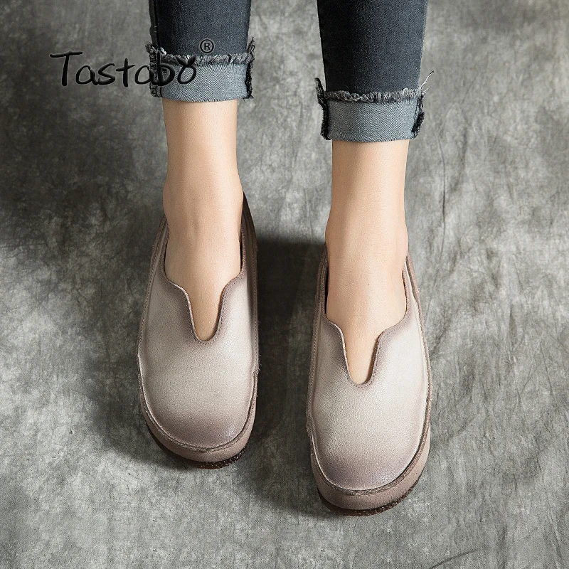 Tastabo/кожаная женская обувь; цвет бежевый, коричневый; удобная повседневная обувь на мягкой подошве; обувь ручной работы в диком стиле; однотонная обувь
