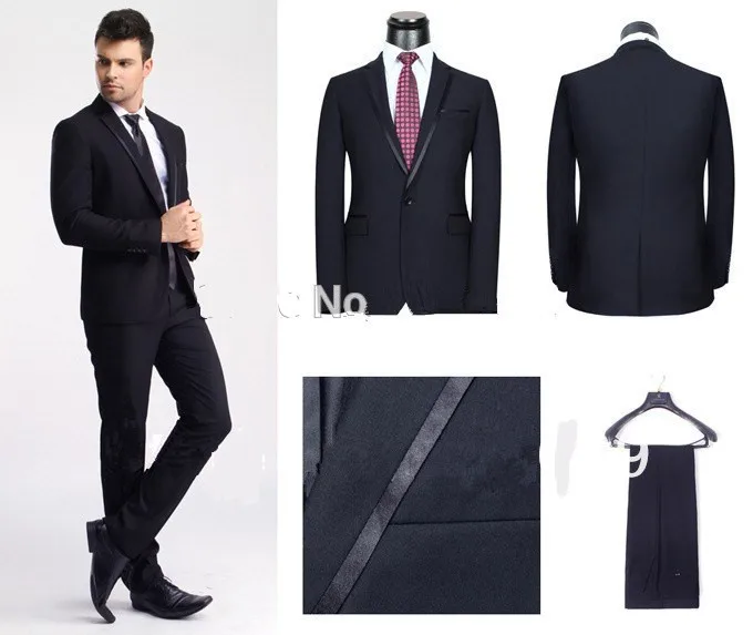 New 2014 Stylish Mens Black/Blue Formal Dress Suits with pants,Top Wool