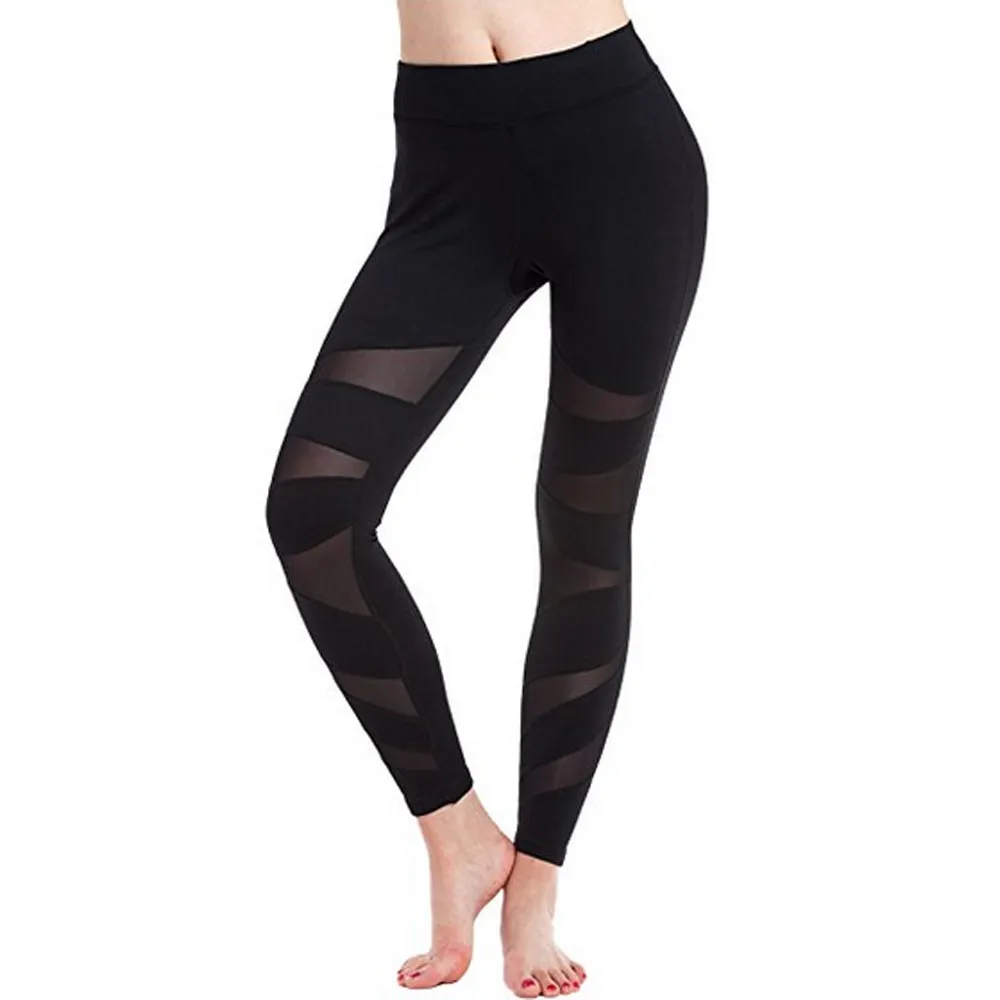 2017 Women Quick dry Fitness Leggings High Waist Cross Perspective Mesh