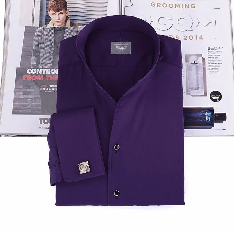 Мужская мода рубашка-смокинг, французские запонки банкетный, рубашка с длинными рукавами классический Стенд воротник 100% хлопок Свадебные