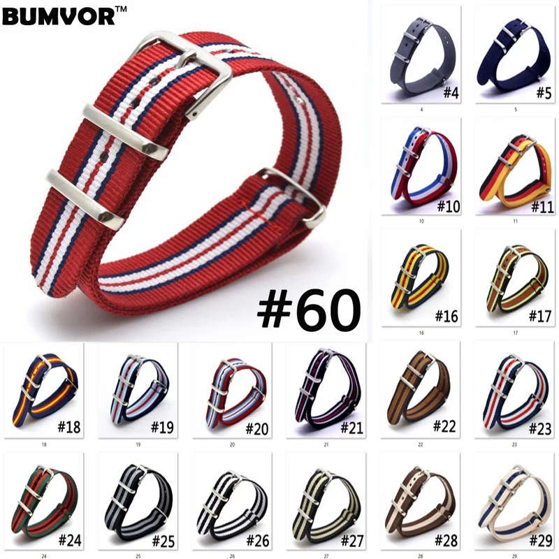 

New 2018 Watch 20mm bracelet MultiColor Green Red Army Military nato fabric Woven Nylon watchbands Strap Band Buckle belt 20mm