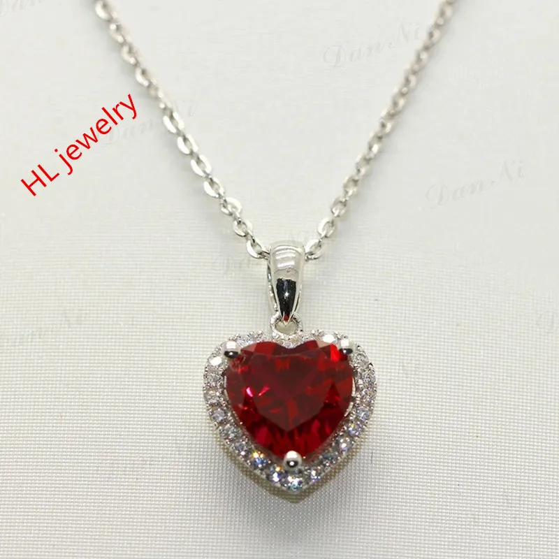 

3.68ct Synthesis Red Corundum 9x9mm Heart 925 Sterling Silver Jewelry Red Corundum Necklaces For Women