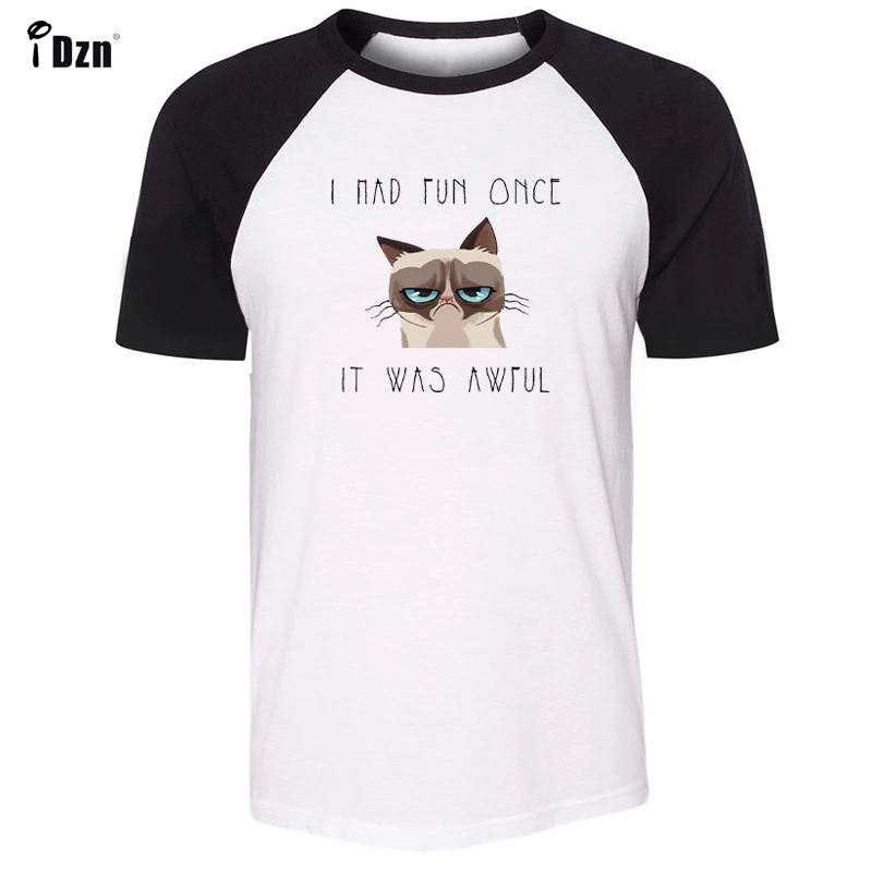 iDzn Grumpy Cat say I Had Fun Once It Was Awful T Shirt men's Summer print Tshirt Short Sleeve
