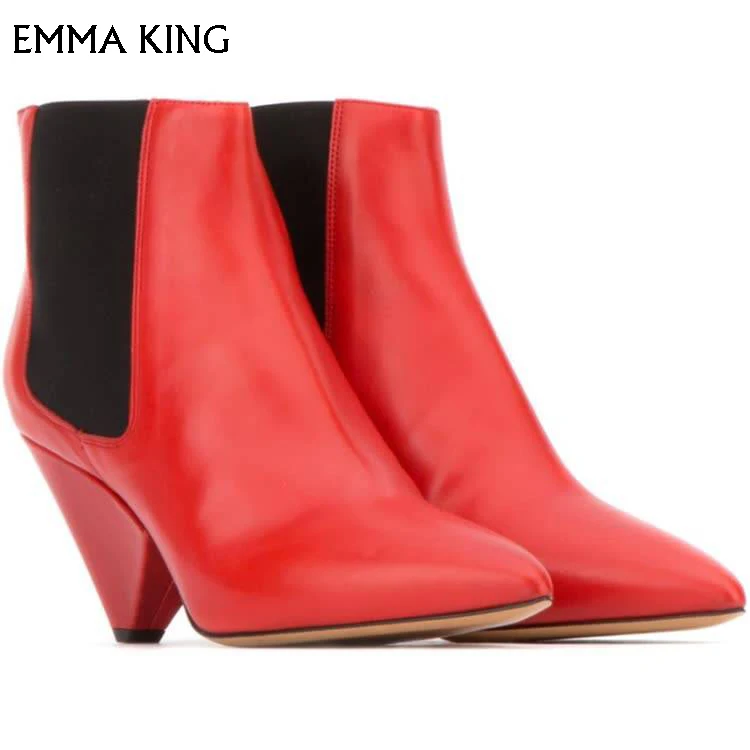

Autumn/Winter Leather High-Heeled Women Ankle Boots Pointed Shoes Wedges Mixed Colors Martin Women's Boots Large Size 35-43