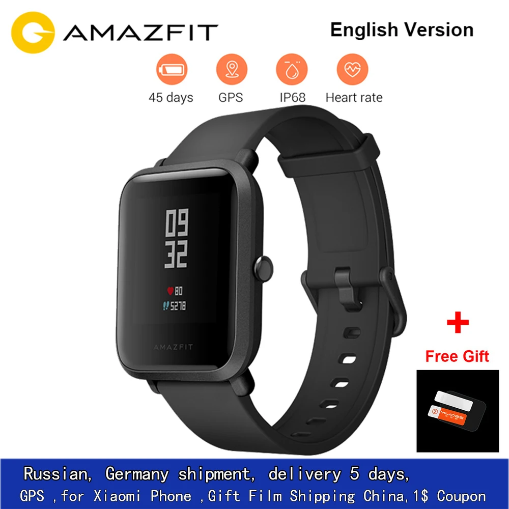

[English Version]Amazfit Bip Smart Watch Xiaomi Huami Sports GPS Smartwatch Android iOS Heart Rate Monitor 45 Days Battery IP68